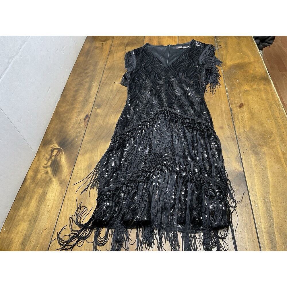 Black Fringe Sequin Midi Dress